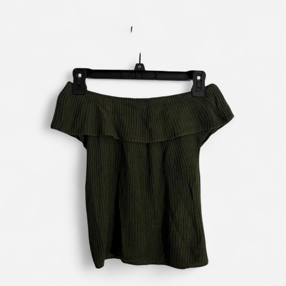 Forest Green Knit Off Shoulder Top